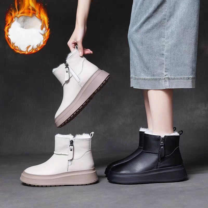 Botas de cuero femenino (blanco y negro)