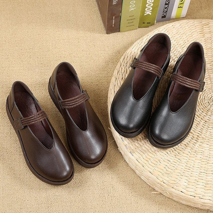 Zapatos retro de piel redonda con suela suave