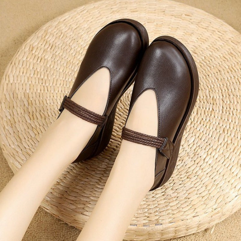 Zapatos retro de piel redonda con suela suave