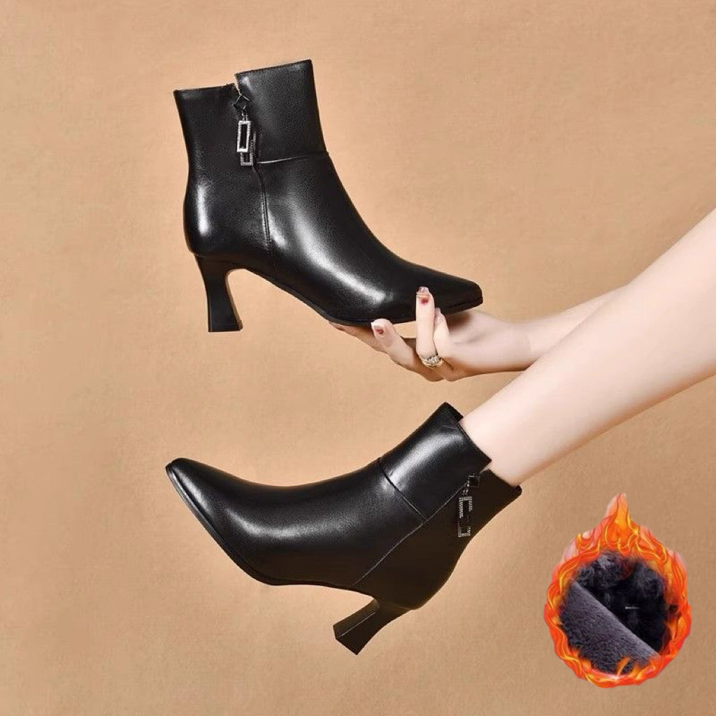 Botas de piel cálidas de tacón alto