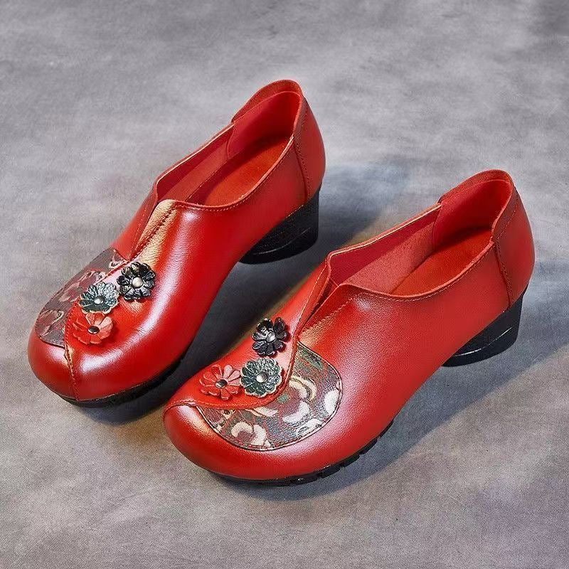 Zapatos retro de piel con tacón grueso