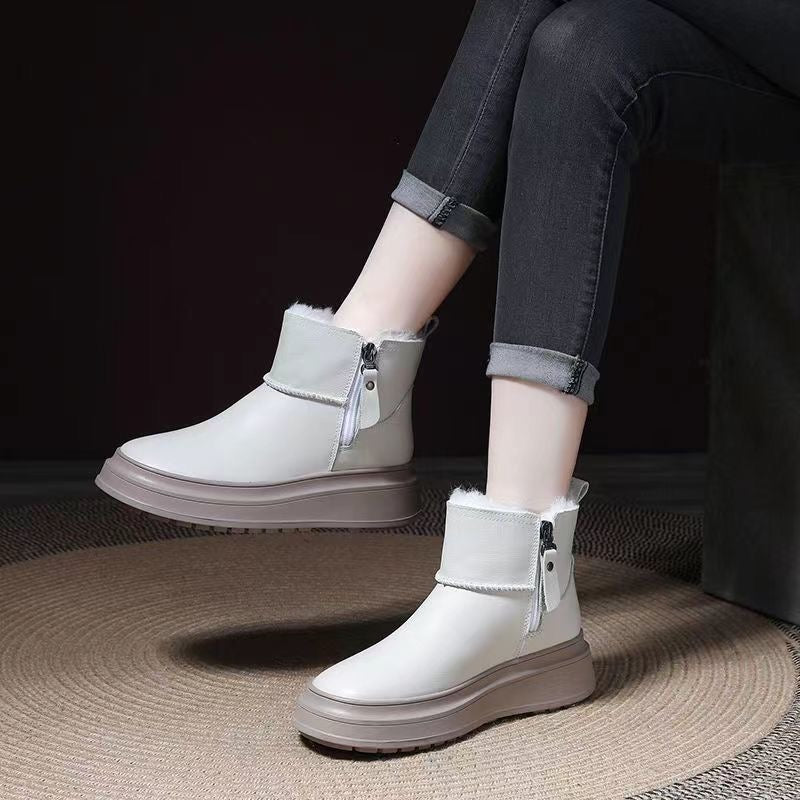 Botas de cuero femenino (blanco y negro)