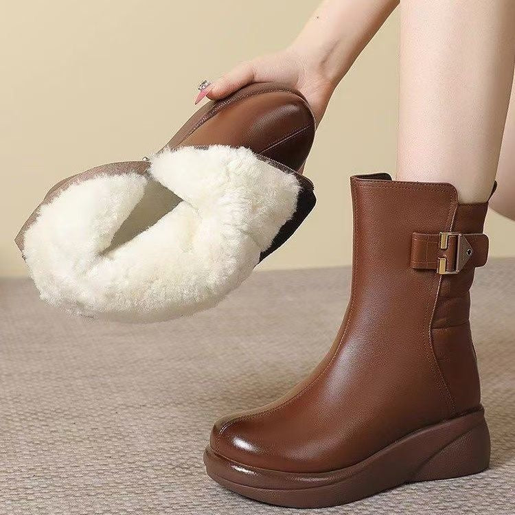 Socioc™ botines de lana de cuero genuino