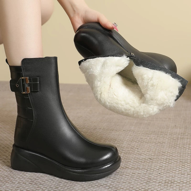 Socioc™ botines de lana de cuero genuino