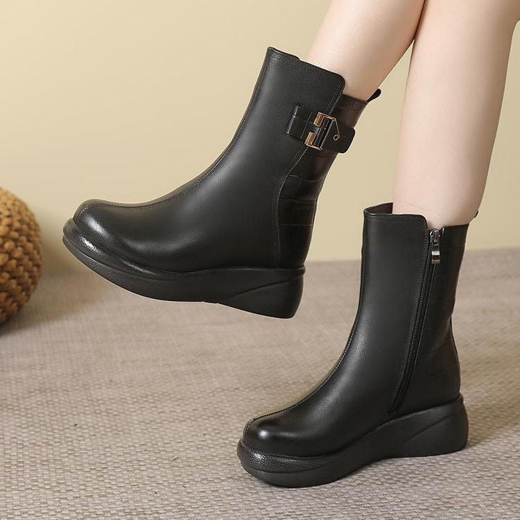 Socioc™ botines de lana de cuero genuino