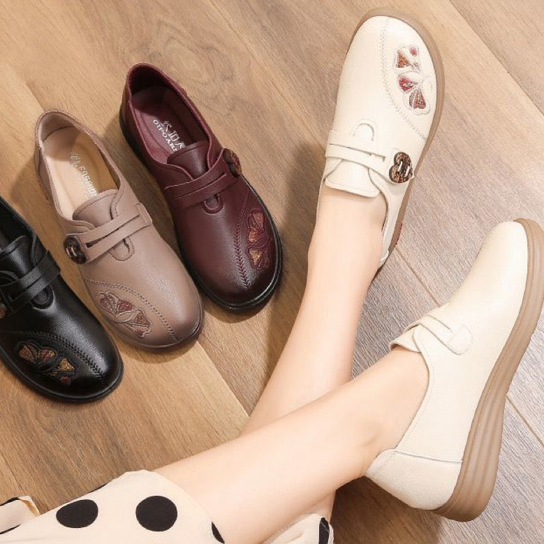 Zapatos planos de cuero antideslizantes