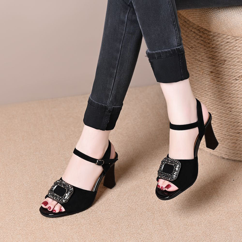 Sandalias con hebilla cuadrada y diamantes de imitación