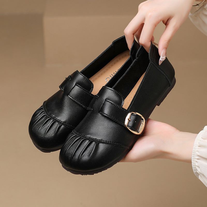 Zapatos de piel plisados con punta redonda