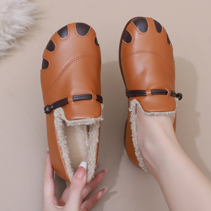 Zapatos retro de piel forrados con vellón