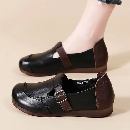 Zapatos de cuero con hebilla y punta redonda