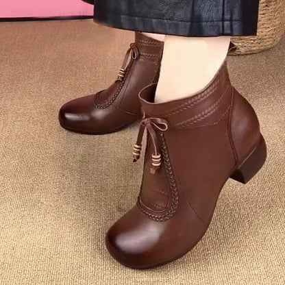 Botas de tacón medio de piel auténtica