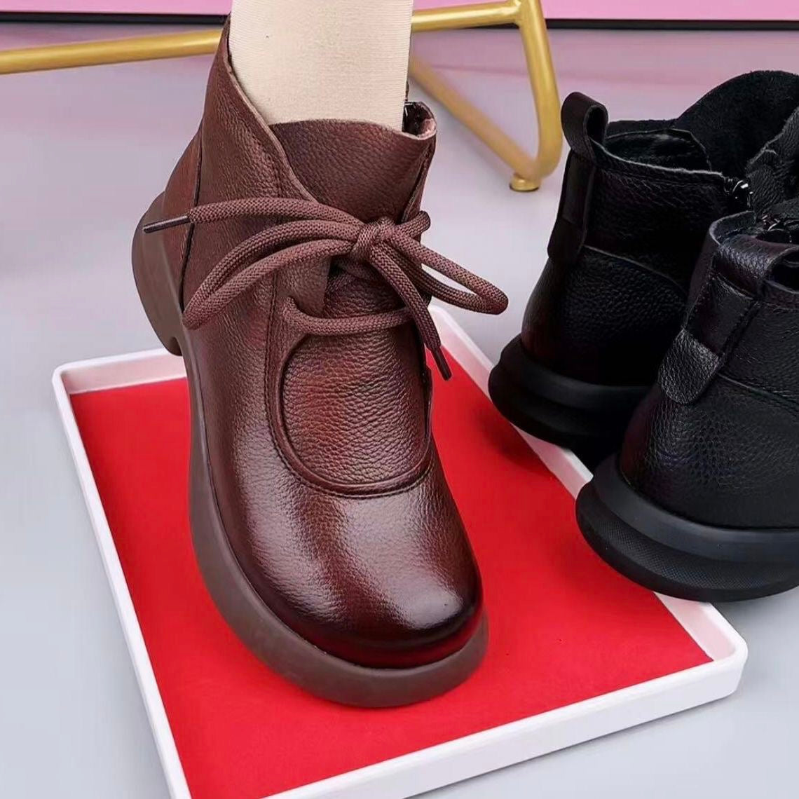 Botas de terciopelo con suela blanda y punta redonda