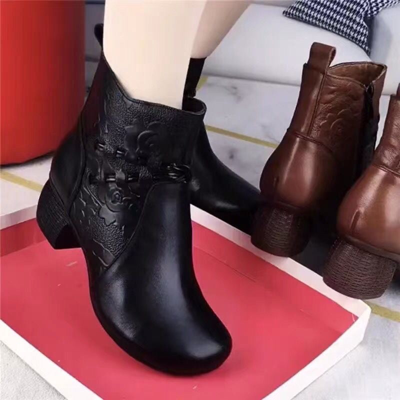 Botines retro de tacón grueso