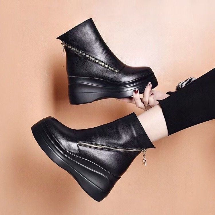 Zapatos de plataforma y botines de punta redonda