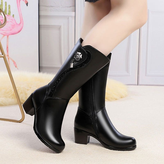 Botas de piel de media pantorrilla con forro polar