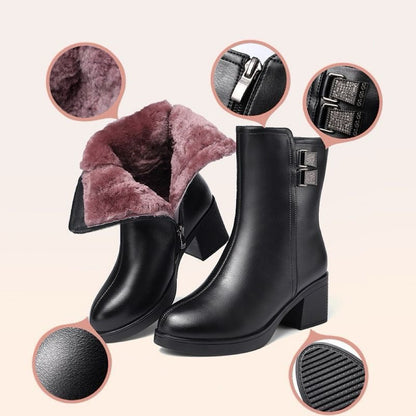 Botas de cuero estilo británico con forro polar para invierno