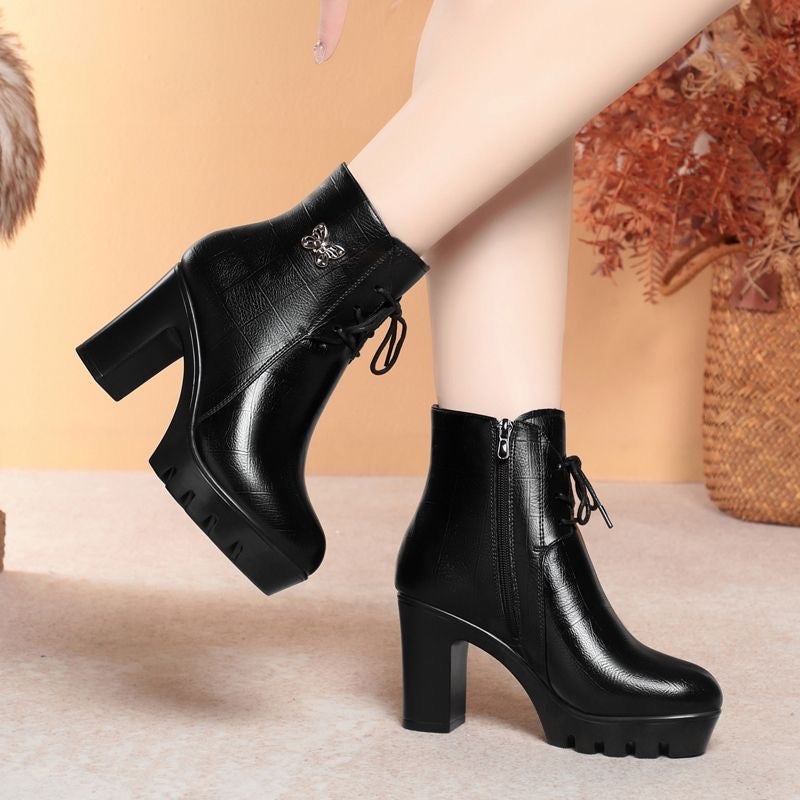 Botas de plataforma de piel con forro polar