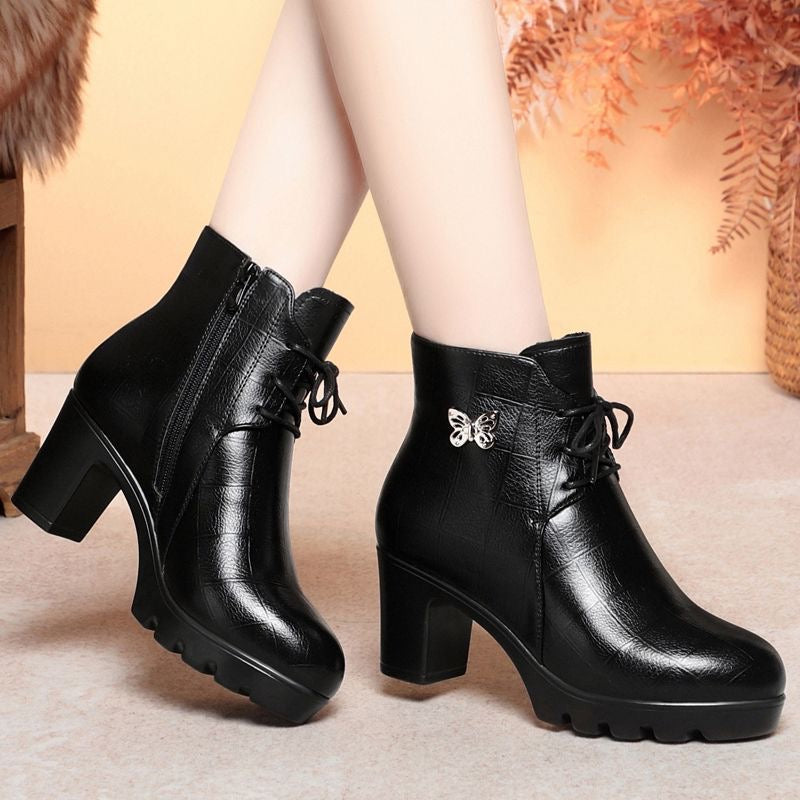 Botas de plataforma de piel con forro polar