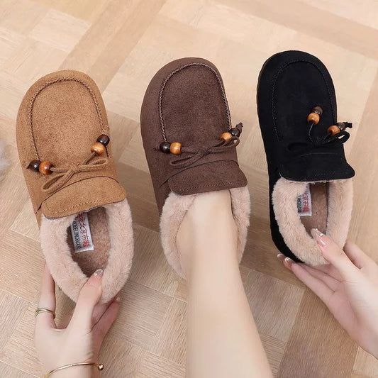 Zapatos de algodón con forro polar y sin cordones