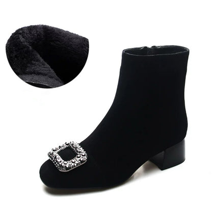 Botas de piel con tacón cuadrado y elástico