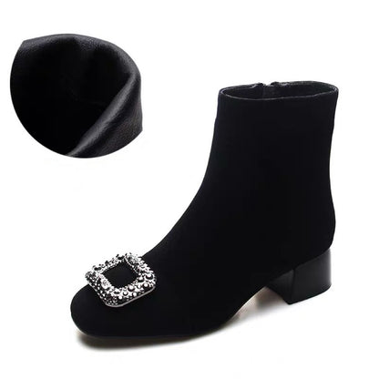 Botas de piel con tacón cuadrado y elástico