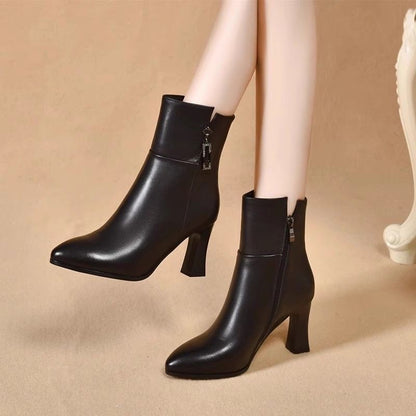 Botas de piel cálidas de tacón alto