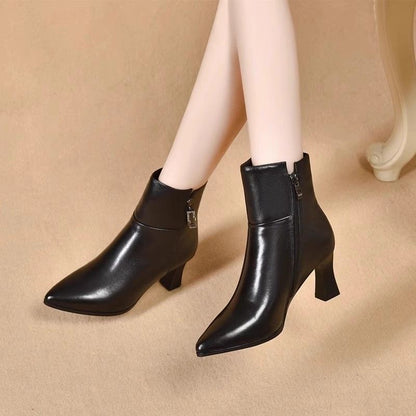 Botas de piel cálidas de tacón alto