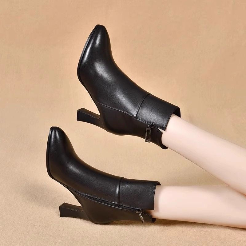 Botas de piel cálidas de tacón alto