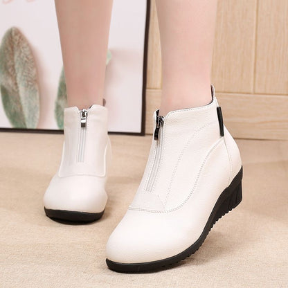 Botas de piel cálidas con tacón de cuña