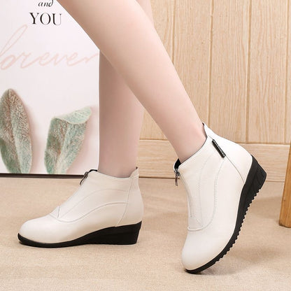 Botas de piel cálidas con tacón de cuña