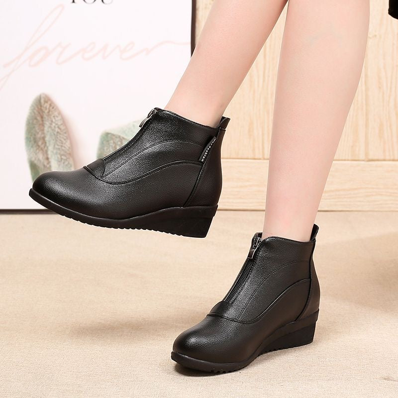 Botas de piel cálidas con tacón de cuña