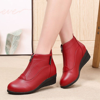 Botas de piel cálidas con tacón de cuña