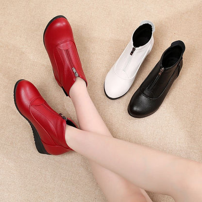 Botas de piel cálidas con tacón de cuña