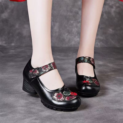 Zapatos casuales de cuero retro con tacón grueso