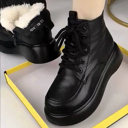 Zapatos de cuero de terciopelo para mujeres (parte inferior y suela gruesa)