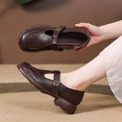 Zapatos planos de piel para mujer con punta redonda