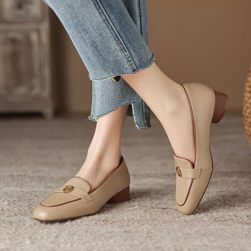 Zapatos vintage de tacón grueso de piel de oveja suave