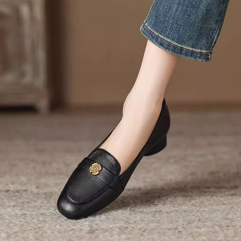 Zapatos vintage de tacón grueso de piel de oveja suave