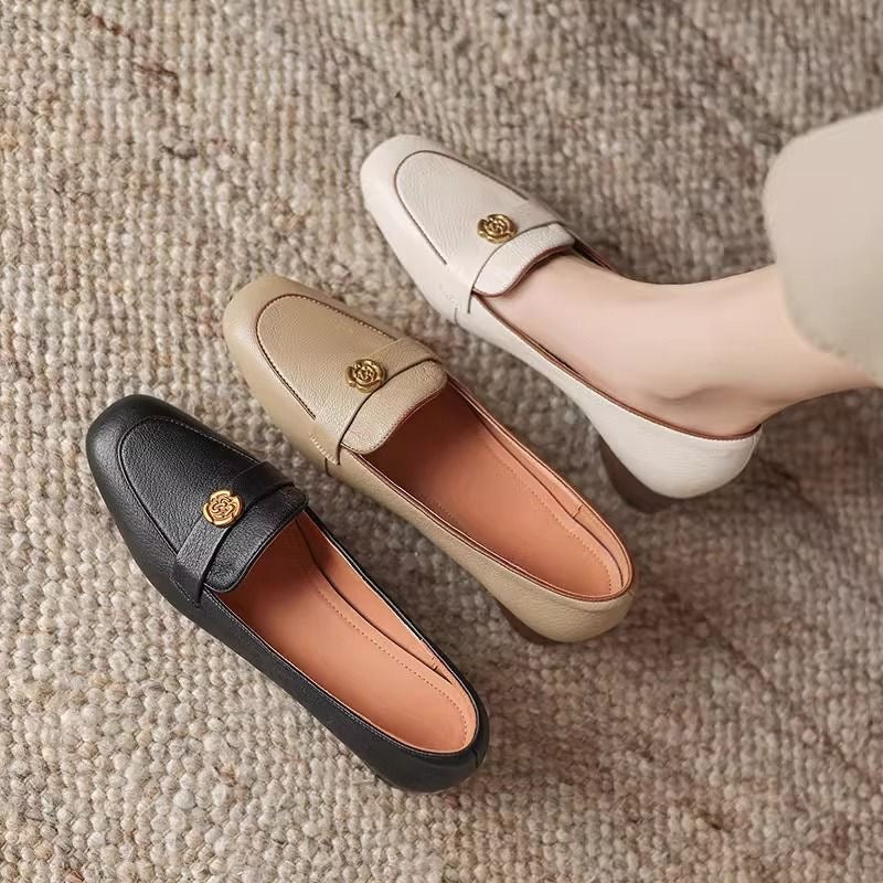 Zapatos vintage de tacón grueso de piel de oveja suave