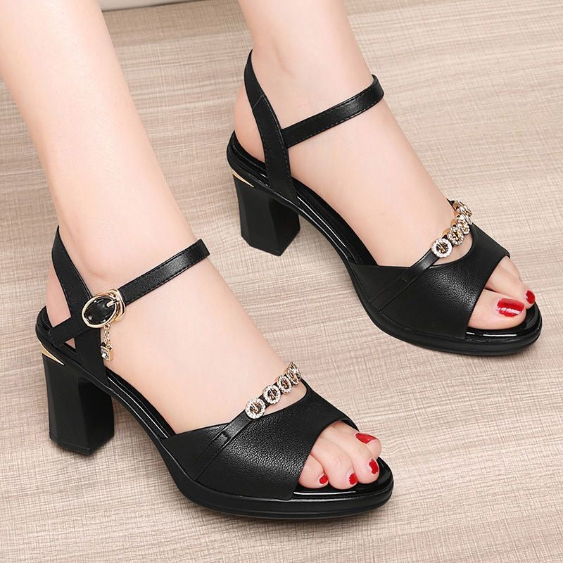 Sandalias de tacón medio con diamantes de imitación