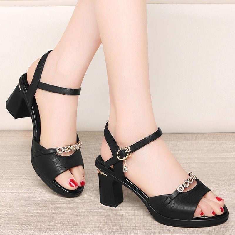 Sandalias de tacón medio con diamantes de imitación