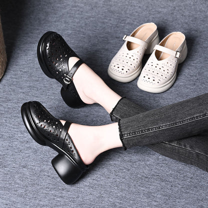 Zapatillas de suela gruesa de piel de vaca