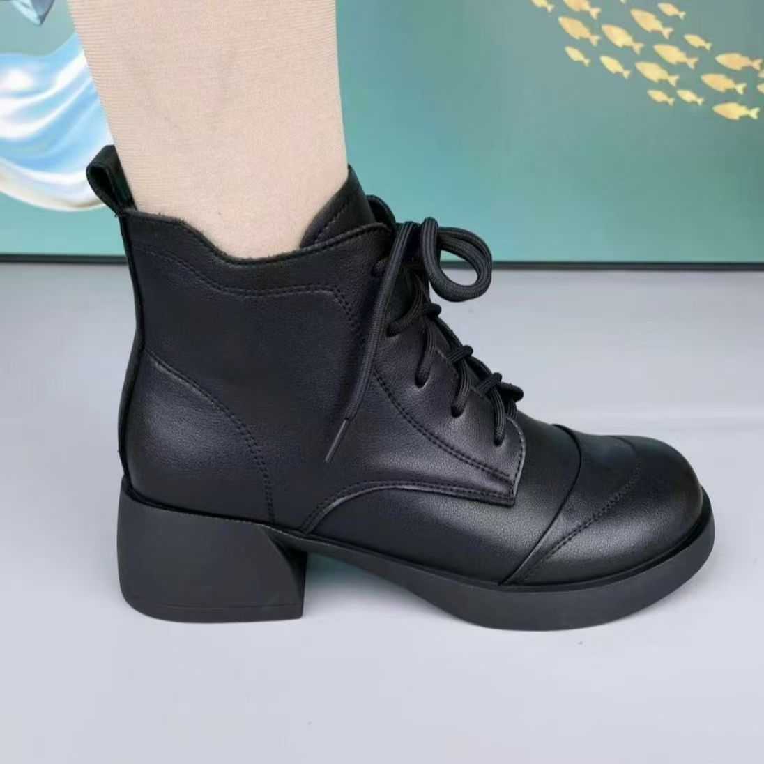 Botas de tacón grueso con punta redonda y forro polar