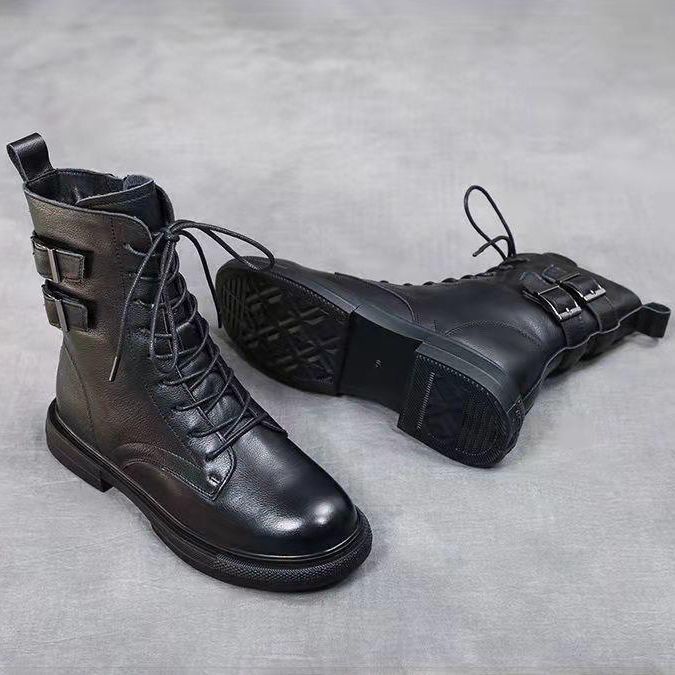 Botas de cuero para mujeres (botones dobles)