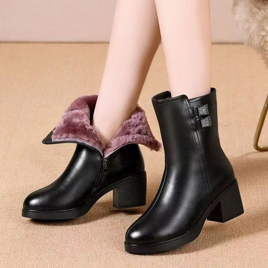 Botas de cuero estilo británico con forro polar para invierno