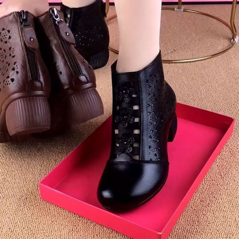 Botines retro de malla con tacón grueso