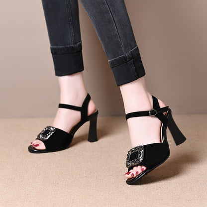 Sandalias con hebilla cuadrada y diamantes de imitación