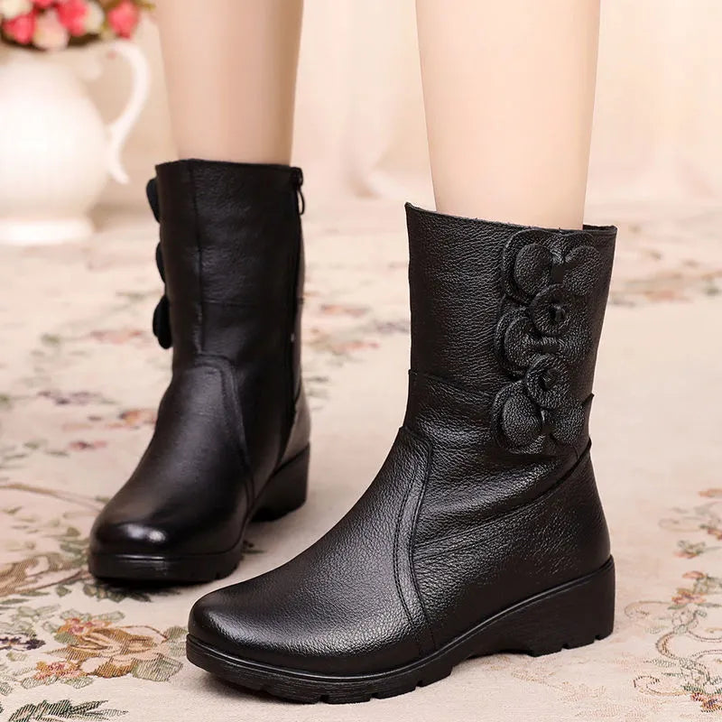 Socioc™ Botas mom de cuero suave