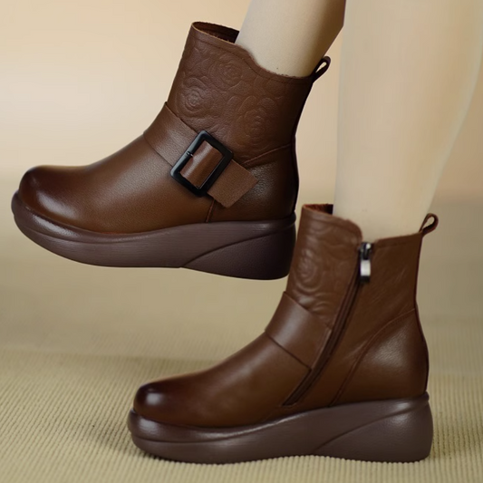 Botas de cuero para mujeres (estampado de rosa)