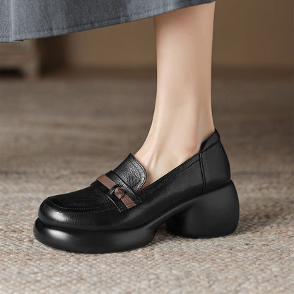 Mocasines de plataforma con tacón grueso(piel auténtica)